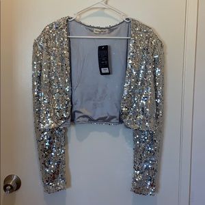 Cropped Silver Sequence Blazer